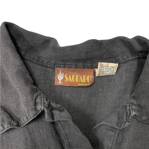 Vintage SAGUARO Linen Button Down Shirt Black Size XL - Picture 5 of 6